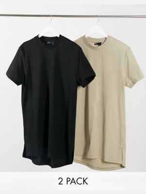 Asos Design 2 Pack Longline T-shirt With Side Splits