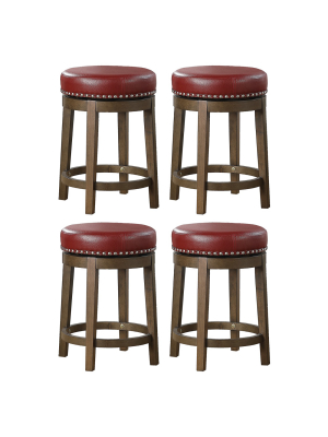 Lexicon Whitby 25 Inch Counter Height Round Swivel Seat Stool, Red (4 Pack)