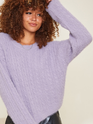 Lilac All Over Cable Crop Fluffy Sweater