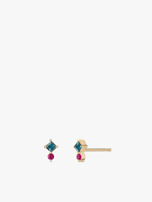 Juno Mini Studs In Teal Sapphire