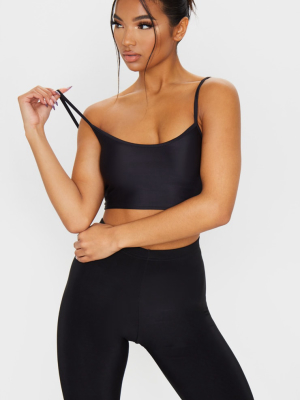 Black Stretch Slinky Scoop Neck Crop Top