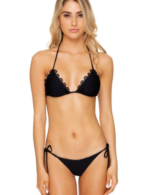 Sexy Scalloped Self Tie Sliding Triangle Bikini Swimsuit - Two Piece Set