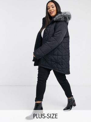 Urban Bliss Plus Parka With Faux Fur Hood In Black