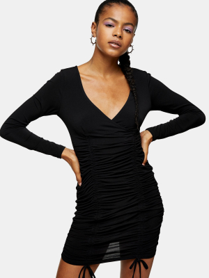 Black Bodycon Ruched Slinky Dress