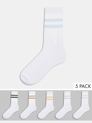 Asos Design Sport Sock With Neutral Sport Stripe 5-pack