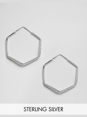 Kingsley Ryan Hexagon Hoop Earrings In Sterling Silver