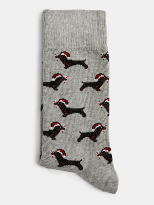 Christmas Single Grey Dog Socks