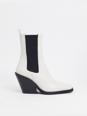 Asos Design Rhea Premium Leather Western Boot In Off White