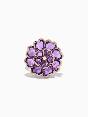 Effy Nature 14k Rose Gold Amethyst And Diamond Flower Ring, 7.79 Tcw