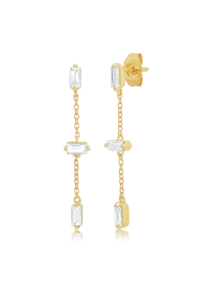 Baguette And Chain Drop Earrings