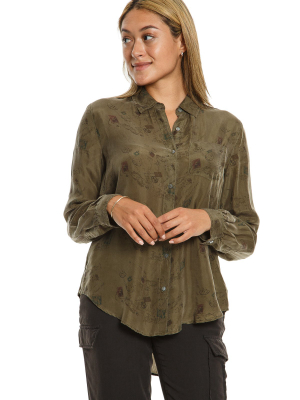 Long Sleeve Blouse W/ Pocket - Olive