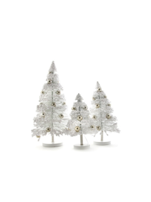 Set Of 3 Snow Forest Trees - White W/silver Balls