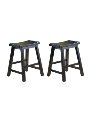 Set Of 2 18" Wooden Counter Height Stool With Saddle Seat - Benzara