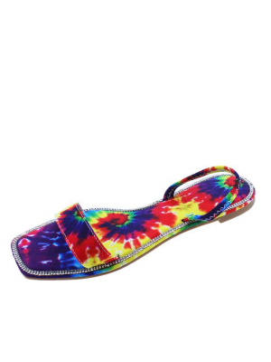 Ashley113 Rainbow Tie Dual Strap Open Toe Flat Slide Sandal