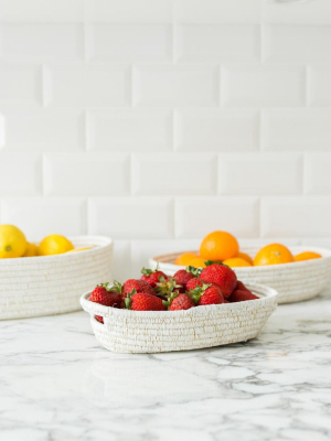 Oval Woven Serving Tray - White
