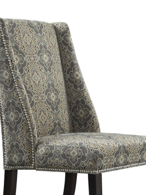 Set Of 2 Harlow Wingback Damask Dining Chair With Nailheads Wood Blue - Inspire Q