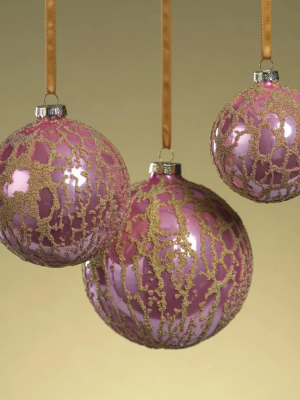 Pink Ball Ornament W/ Abstract Gold Beads