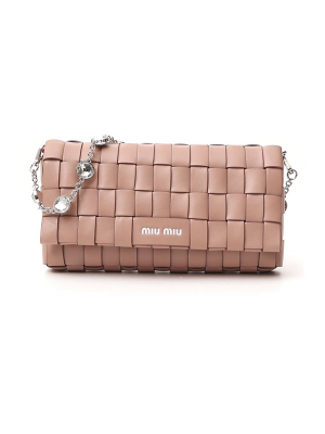 Miu Miu Woven Crystal Embellished Shoulder Bag