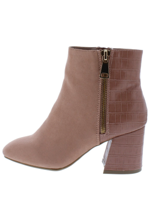 Moody03 Desert Rose Faux Croc Angled Heel Ankle Boot