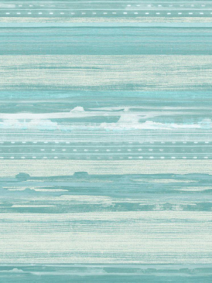 Horizon Brushed Stripe Wallpaper In Teal, Seafoam, And Ivory From The Boho Rhapsody Collection By Seabrook Wallcoverings