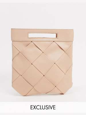 Glamorous Exclusive Woven Grab Clutch Bag With Handle In Taupe