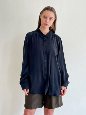 Black Silk Button Up