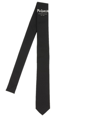 Alexander Mcqueen Graffiti Logo Embroidered Tie