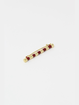 Striped Barrette With Hand Painted Resin In Cardinal And Gold