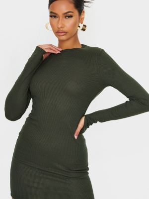 Khaki Thumb Hole Long Sleeve Bodycon Dress