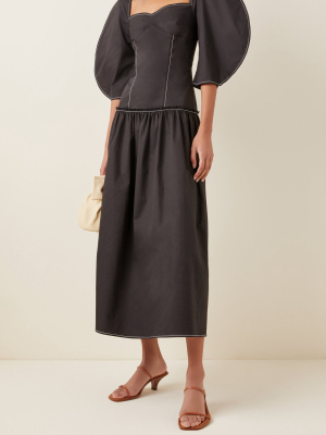 Louisa Puff-sleeve Cotton Midi Dress