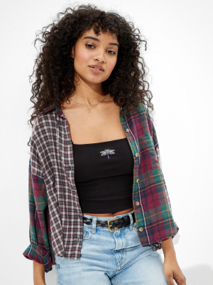 Ae Cropped Plaid Flannel Shirt