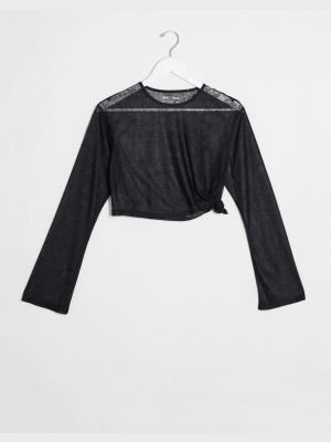 Asos 4505 Long Sleeve Sheer Top With Knot Side