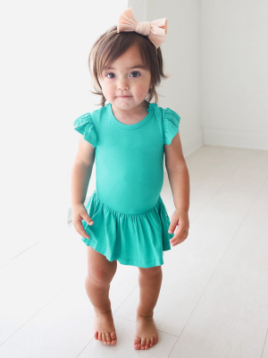 Signature Teal Ruffled Cap Sleeve Twirl Skirt Bodysuit