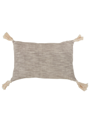Solid Tasseled Oversize Lumbar Throw Pillow Tan - Saro Lifestyle