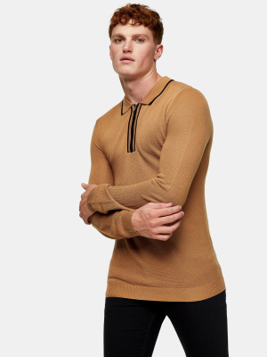 Camel Tipped Polo Knitted Sweater