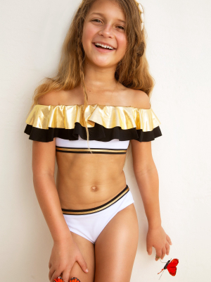 Kerria Metallic Ruffle Two Piece Bikini