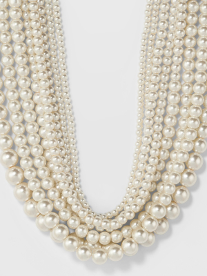 Short Faux Pearl Multi Row Necklace - A New Day™ White