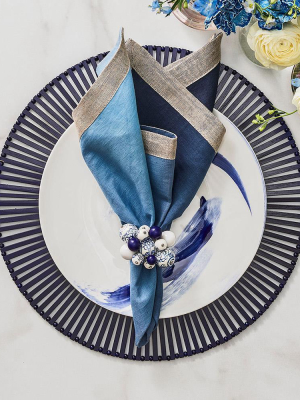 Kim Seybert Cloud Napkin Ring In White & Blue - Set Of 4