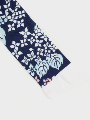 Tabi Socks, Navy And White, Autumn Leaves And Flowers (s/m)