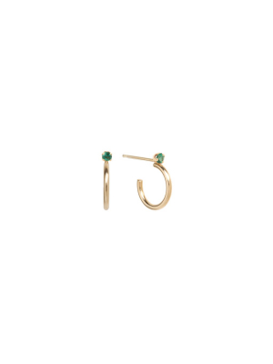 14k Thick Huggie Hoops With Prong Set Emeralds