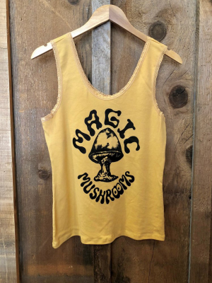 Magic Mushrooms Lace Tank Gold Dust/blk