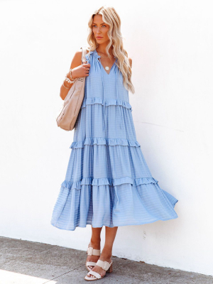 Ballard Cotton Blend Pocketed Tiered Midi Dress - Chambray Blue - Final Sale