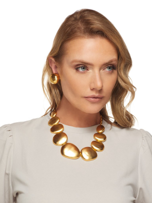 Satin Gold Flat Odd Shape Disc Necklace