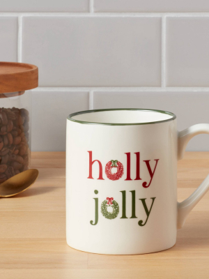 16oz Stoneware Holly Jolly Christmas Mug White - Threshold™