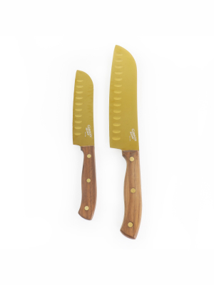 Gibson Home Alaniz 2 Piece Titanium-plated Santoku Knife Set In Gold