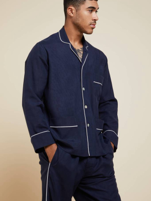 Laurent Navy Silk Habotai Pajama Set