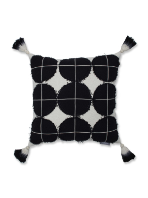 Circle Grid Tasseled Square Throw Pillow Black/white - Pillow Perfect