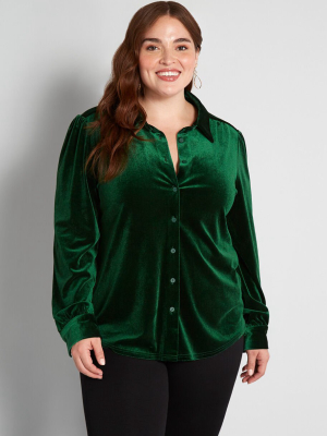 Be Buzzworthy Velvet Button-up Top