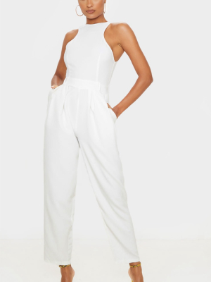 White Racer Back Pocket Detail Jumpsuit