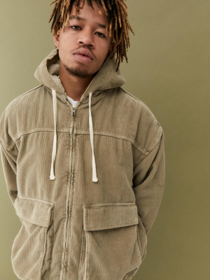 Uo Stone Corduroy Lined Hooded Jacket